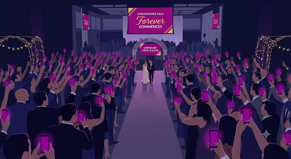 Community celebration with synchronized purple phone lights
